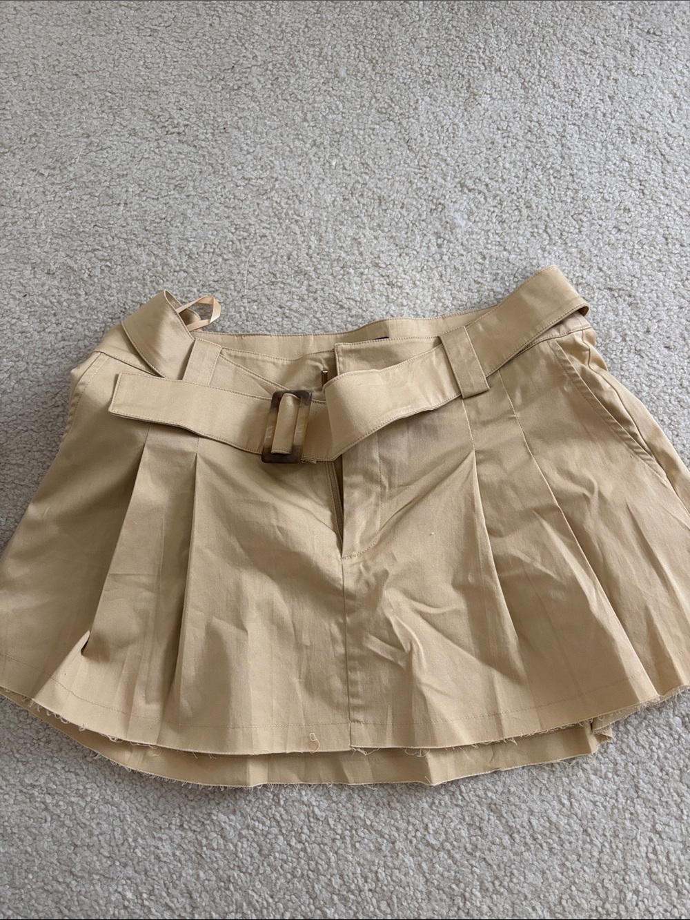 Cotton Candy Tan Pleated Mini Skirt with Belt